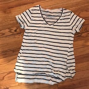 Black and white striped v-neck